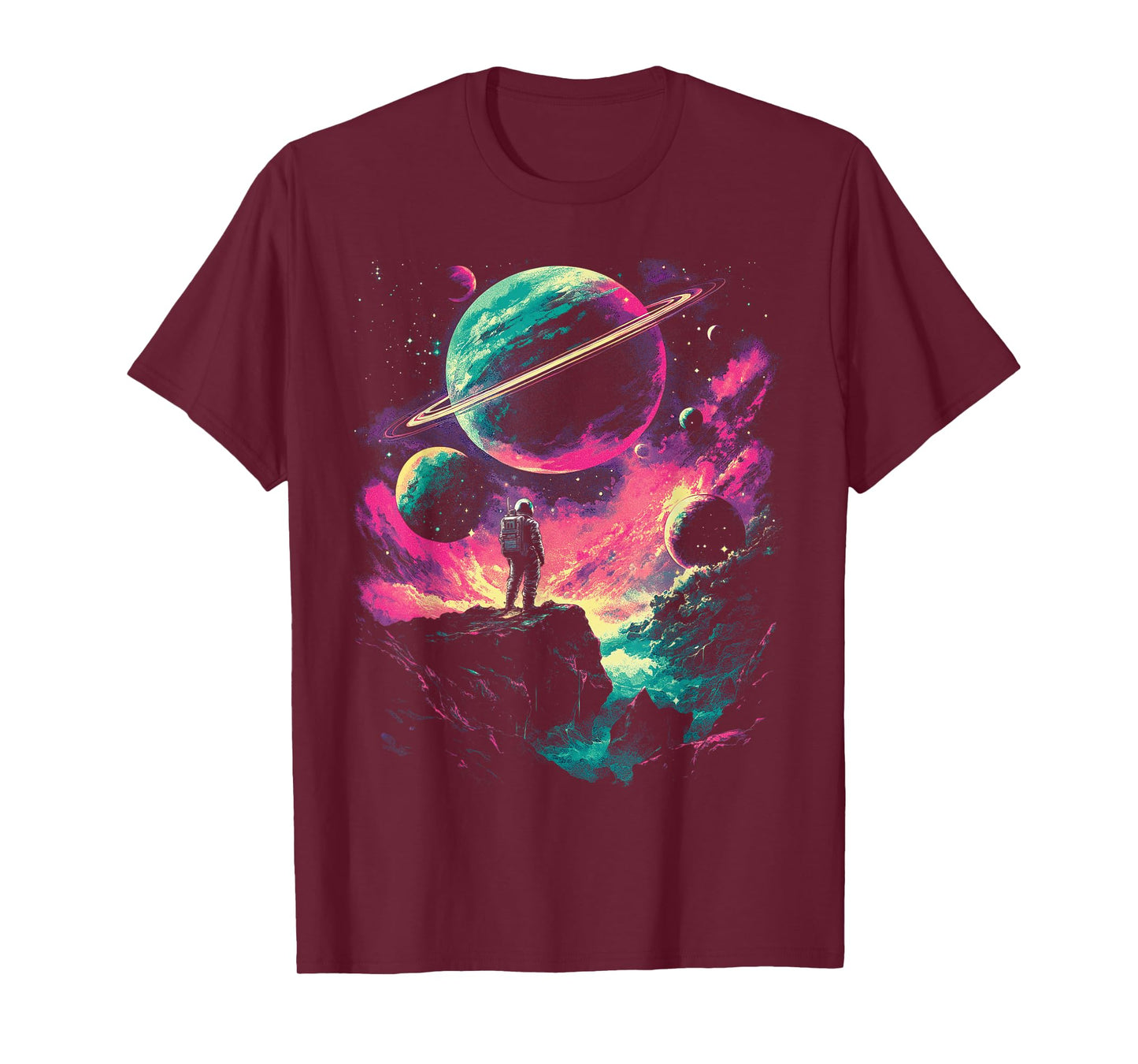 Astronaut Outer Space Galaxy Universe Planet Saturn Science T-Shirt