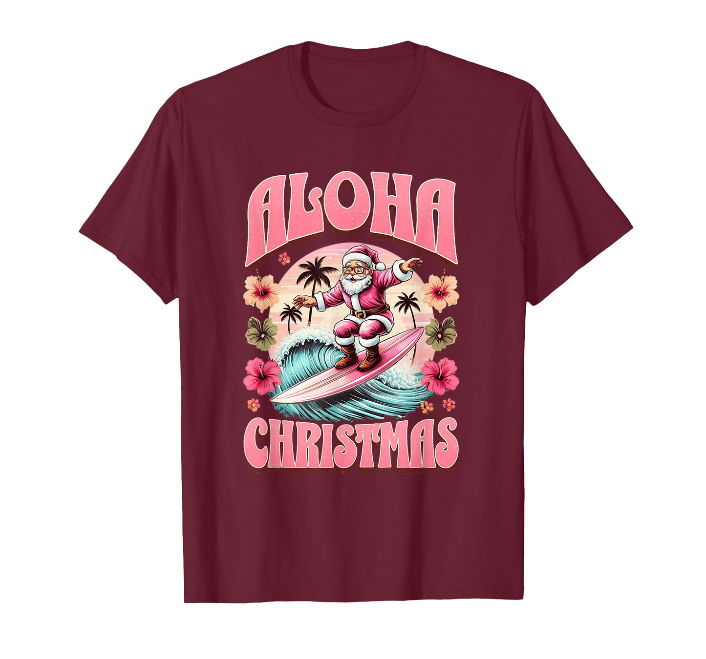 Aloha Christmas Santa Claus Surfing Hawaiian Mele Kalikimaka T-Shirt