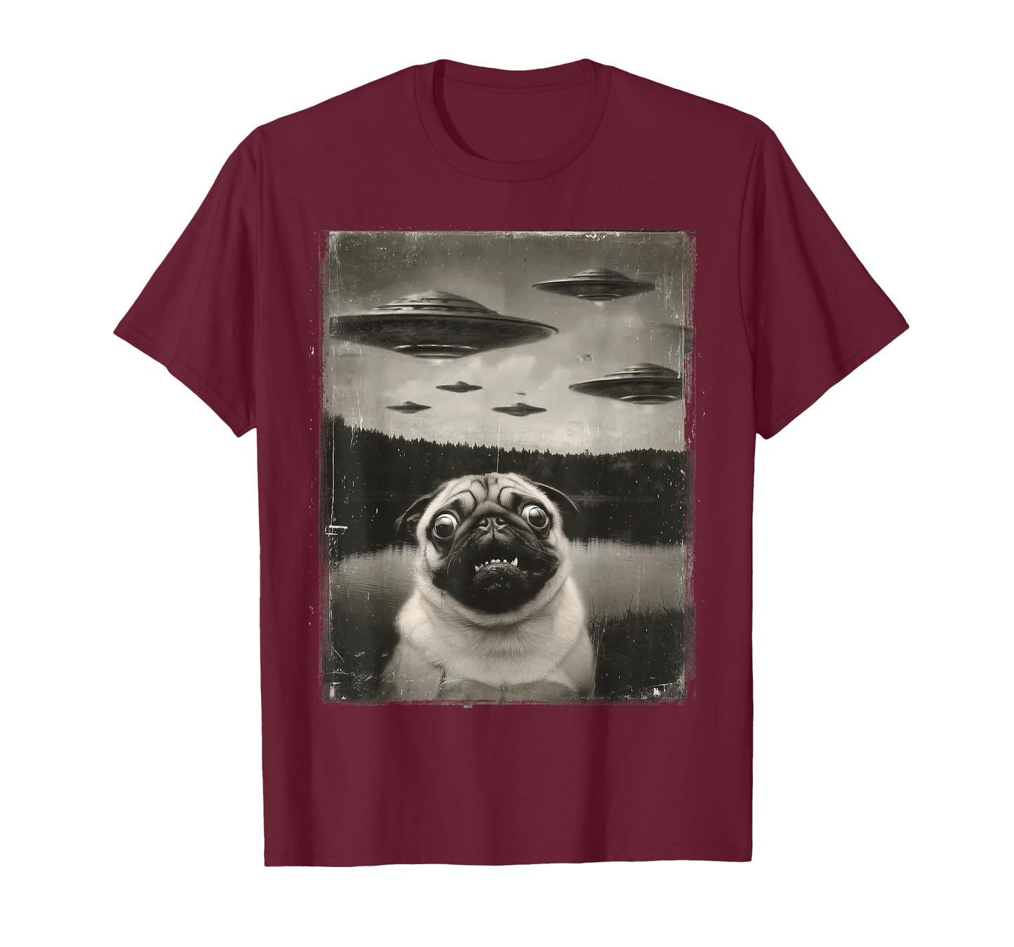Pug Dog Selfie with UFO Alien Puppy Funny Men Women Kids T-Shirt