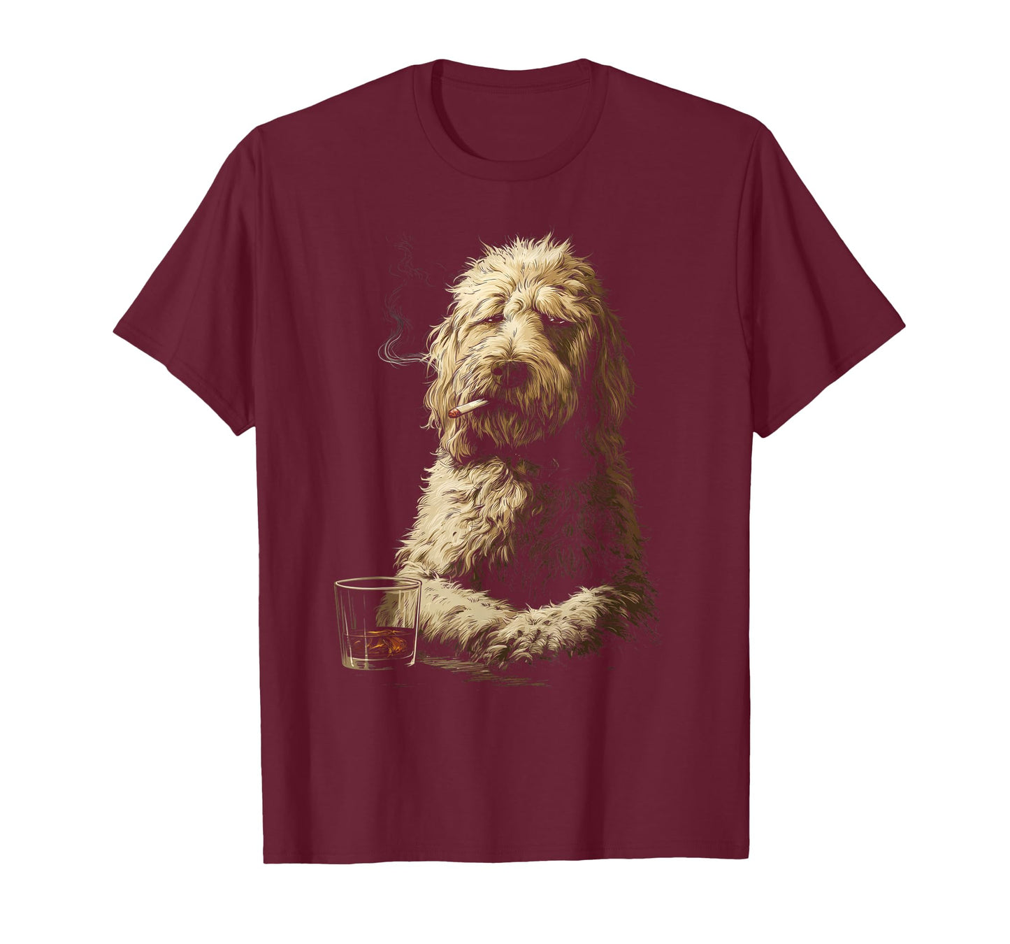 Goldendoodle Smoking Cigarette Whisky Lover Funny Doodle Dog T-Shirt