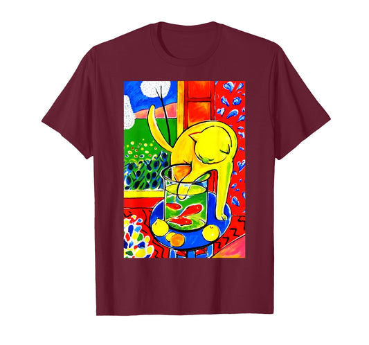 Cat with Red Fish, Matisse Inspiration, Art in Digital Style T-Shirt