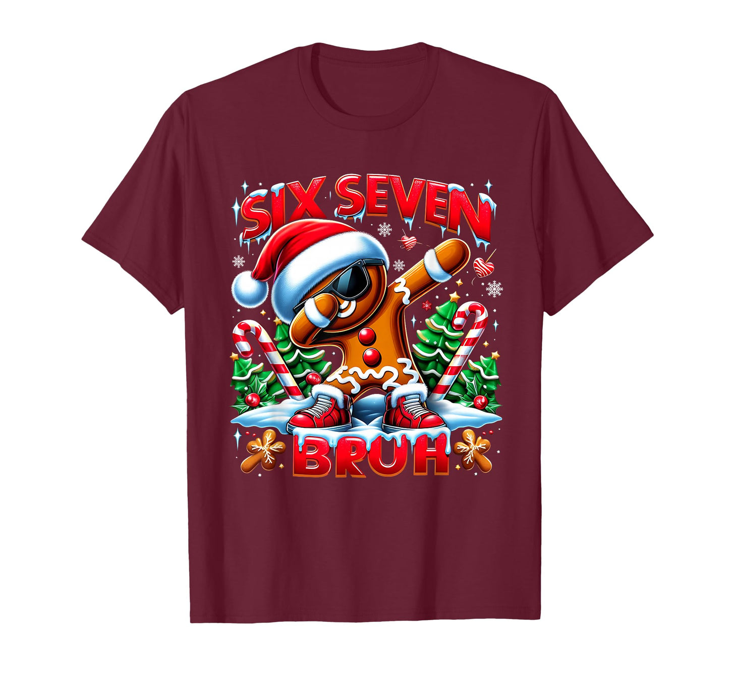 Six Seven Bruh Funny Gingerbread Christmas Meme T-Shirt