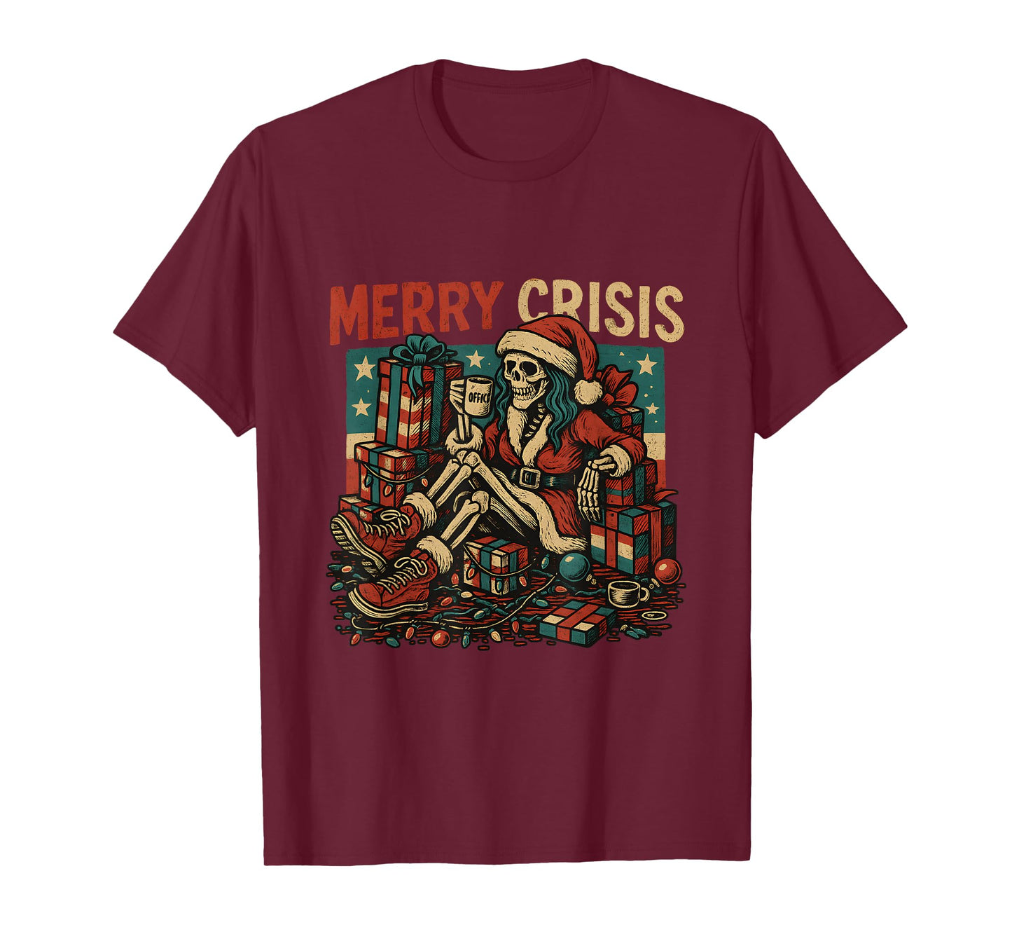Merry Crisis Skeleton Funny Christmas T-Shirt