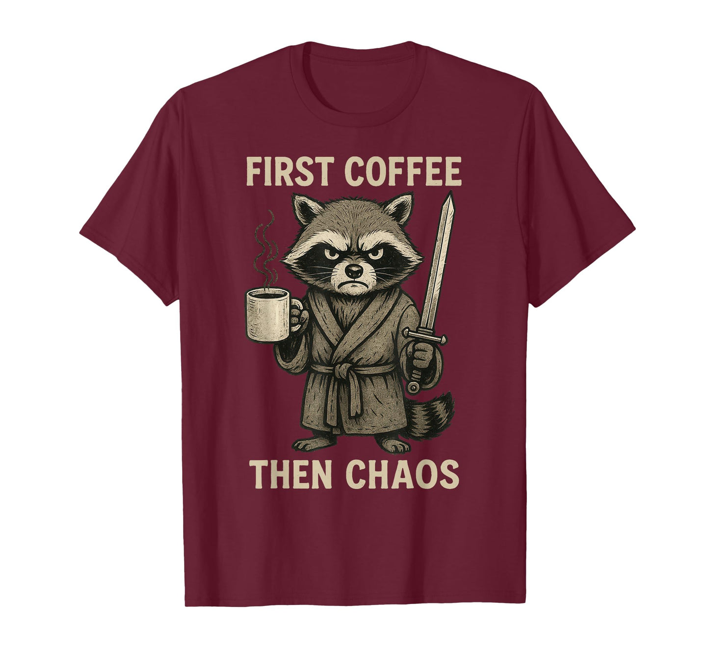 Funny Raccoon Sarcastic Graphic Tee First Coffee Women T-Shirt