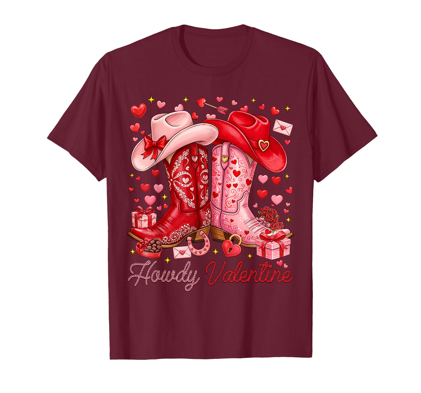 Howdy Valentine Western Cowgirl Boots XOXO Valentine's Day T-Shirt