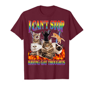 Funny Cat I Can't Stop Having Gay Thoughts LGBTQ Queer T-Shirt