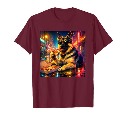 Funny German Shepherd Eating Pizza for Kids Dogs Mom Youth T-Shirt