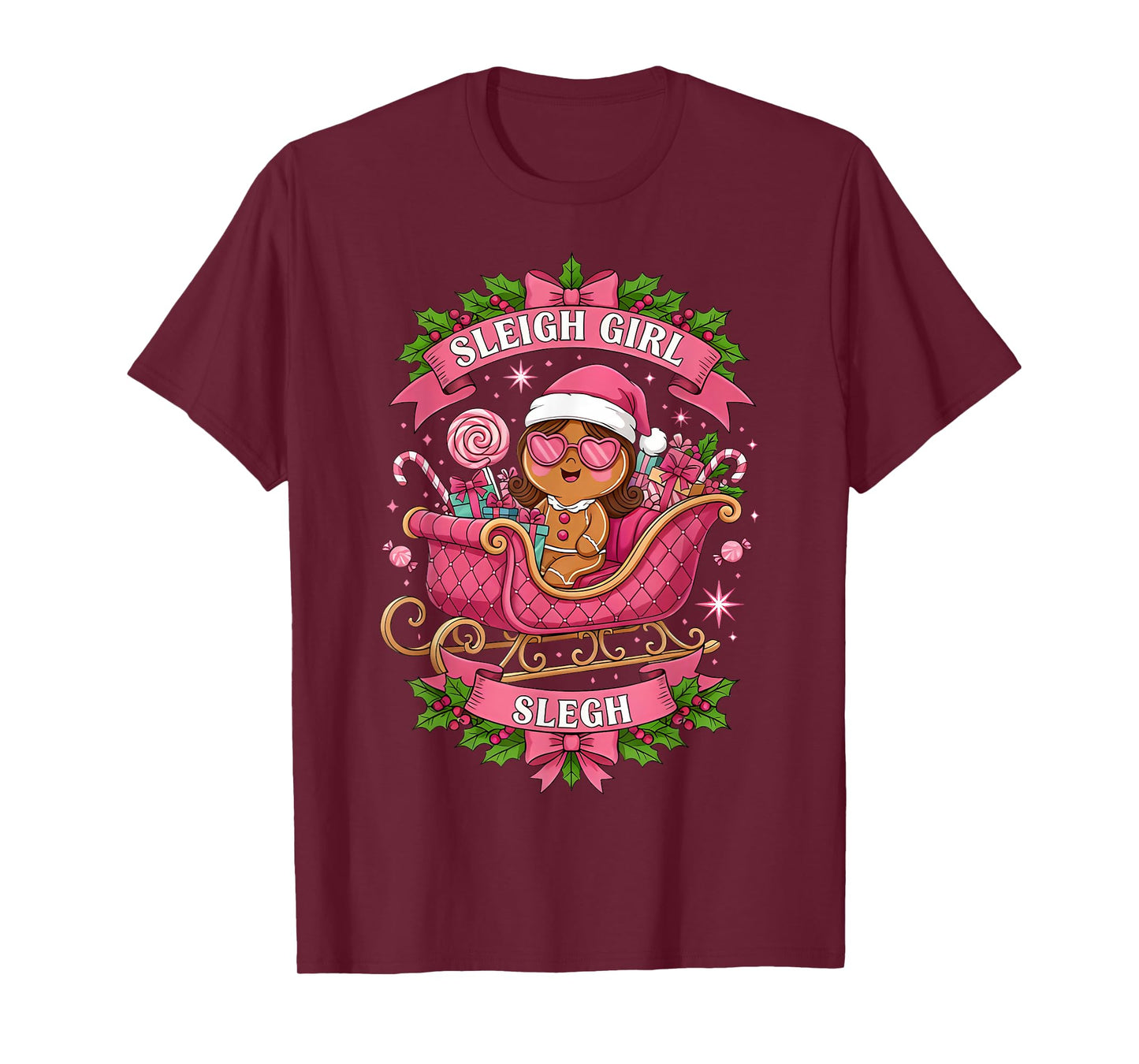 Groovy Pink Christmas Candy Sleigh Girl Gingerbread Holiday T-Shirt