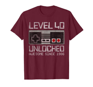 Level 40 Unlocked 40th Birthday 40 Year Old Video Gamer Men T-Shirt