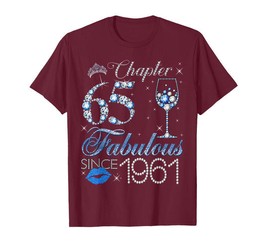 Chapter 65 65th Birthday Crown Wine Glass Denim and Diamonds T-Shirt