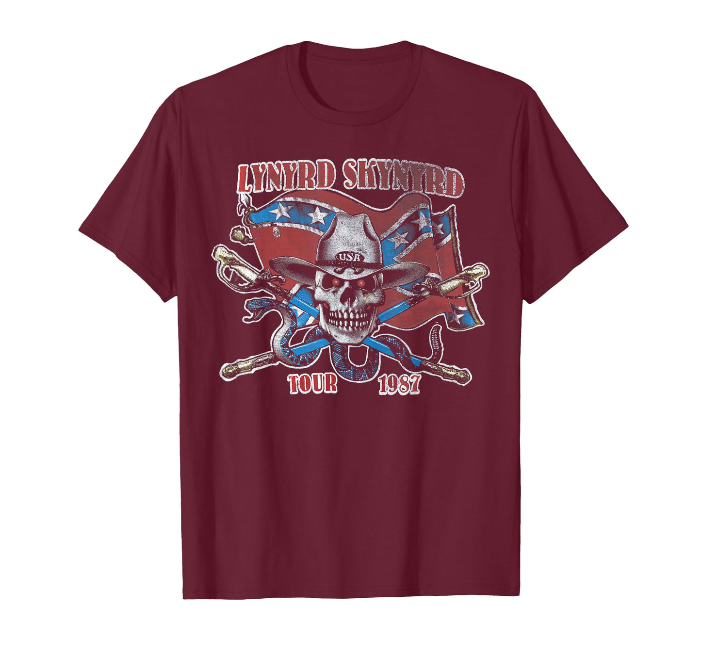 Lynyrd Skynyrd Tour 1987 Vintage USA Flag Southern Rock Band T-Shirt