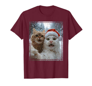 Funny Christmas Cat Selfie Santa Hat Design T-Shirt