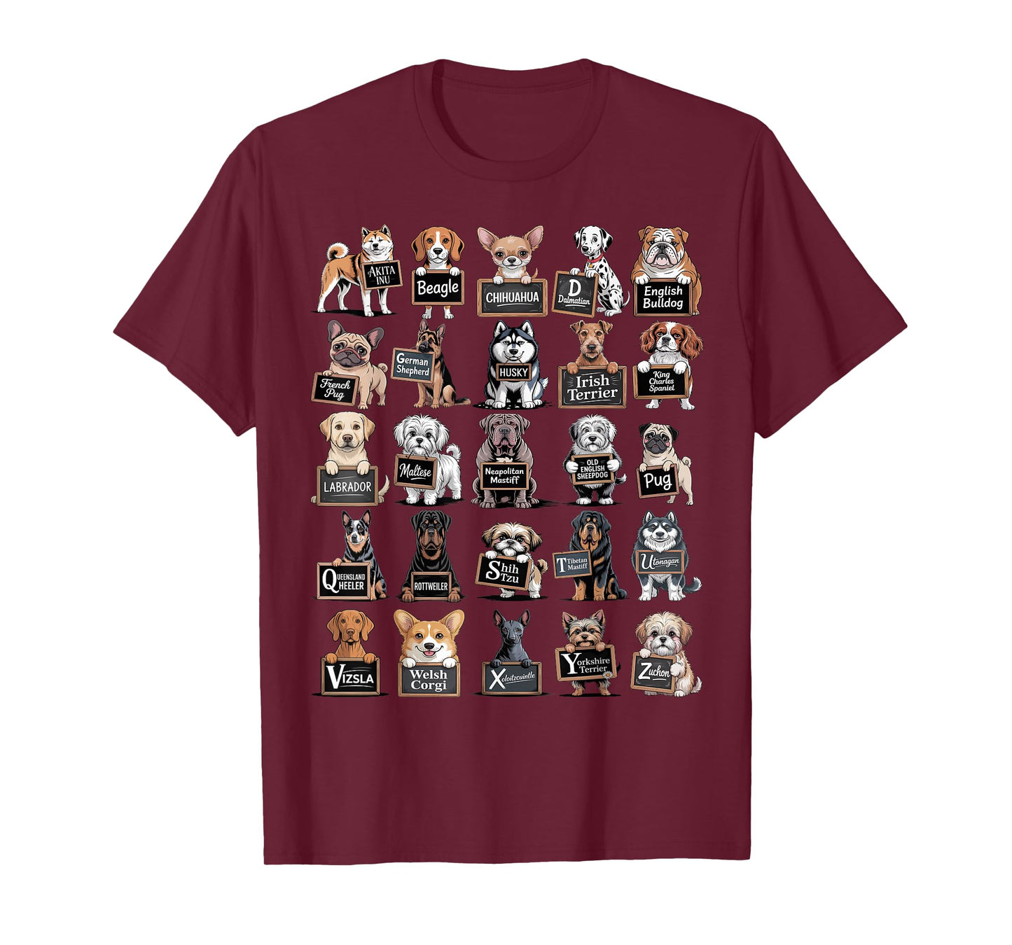 ABC Dog Breeds T-Shirt - Alphabet Dogs Educational Learning T-Shirt