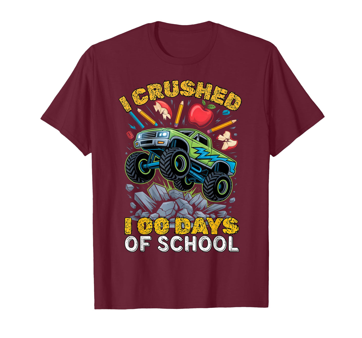 I Crushed 100 Days of School Monster Truck Boys Kids Funny T-Shirt