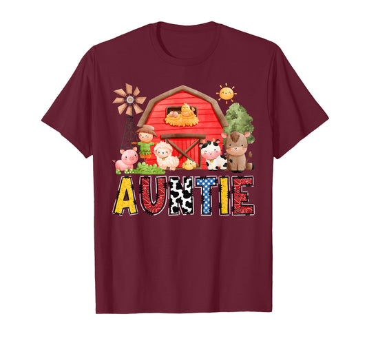 Auntie Red Farm Cow Birthday Boy Matching Family Party T-Shirt