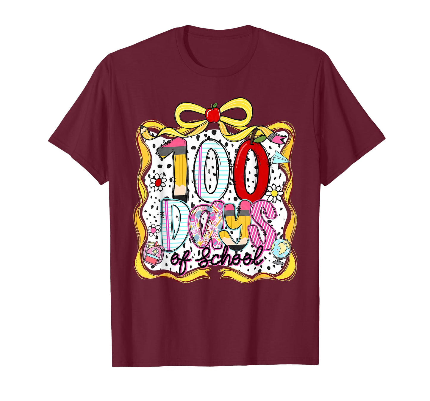 Coquette Bow 100 Days of School Student Teacher Kids Retro T-Shirt