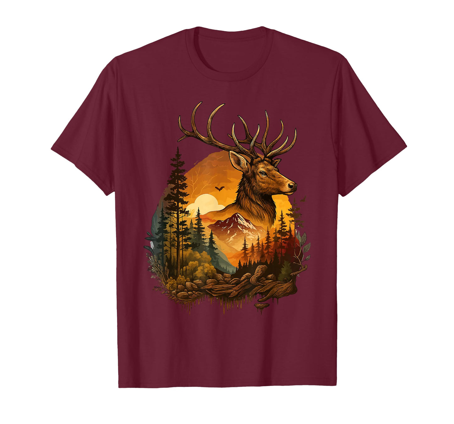 Elk Hunting Hiking Outdoor Camping Stag Forest Wildlife T-Shirt