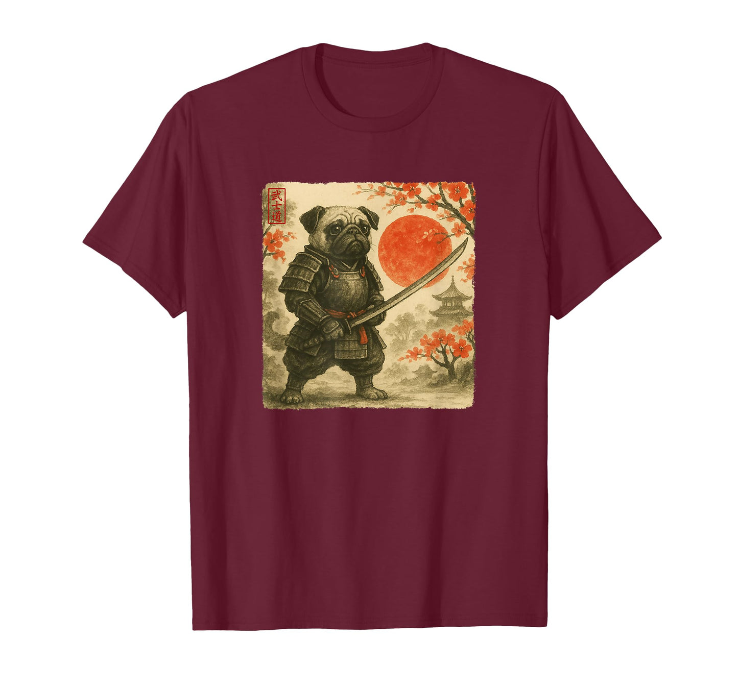 Pug Samurai Japanese Warrior Costume Sumi-e Art Funny T-Shirt