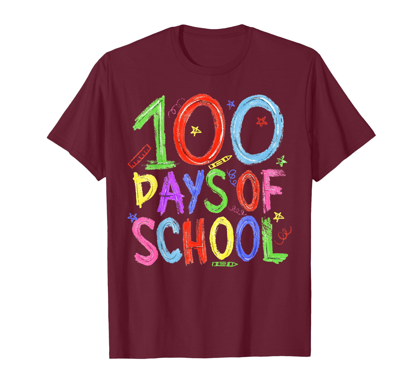100th Day of School Crayon 100 Teacher Boy Girl Kid T-Shirt