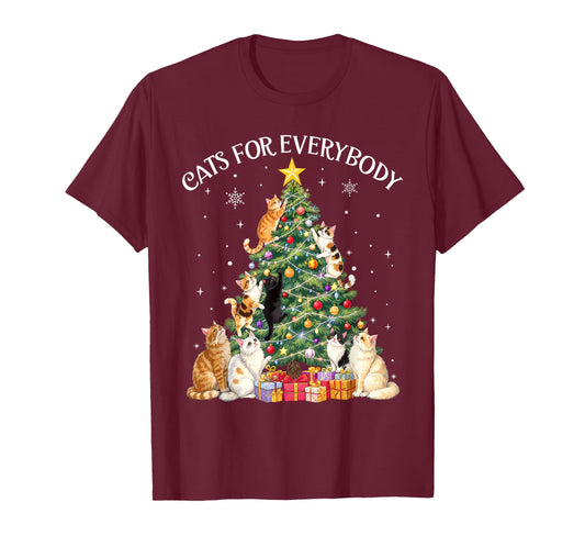 Cats for Everybody Christmas Cat Lover Funny Xmas Tree Light T-Shirt