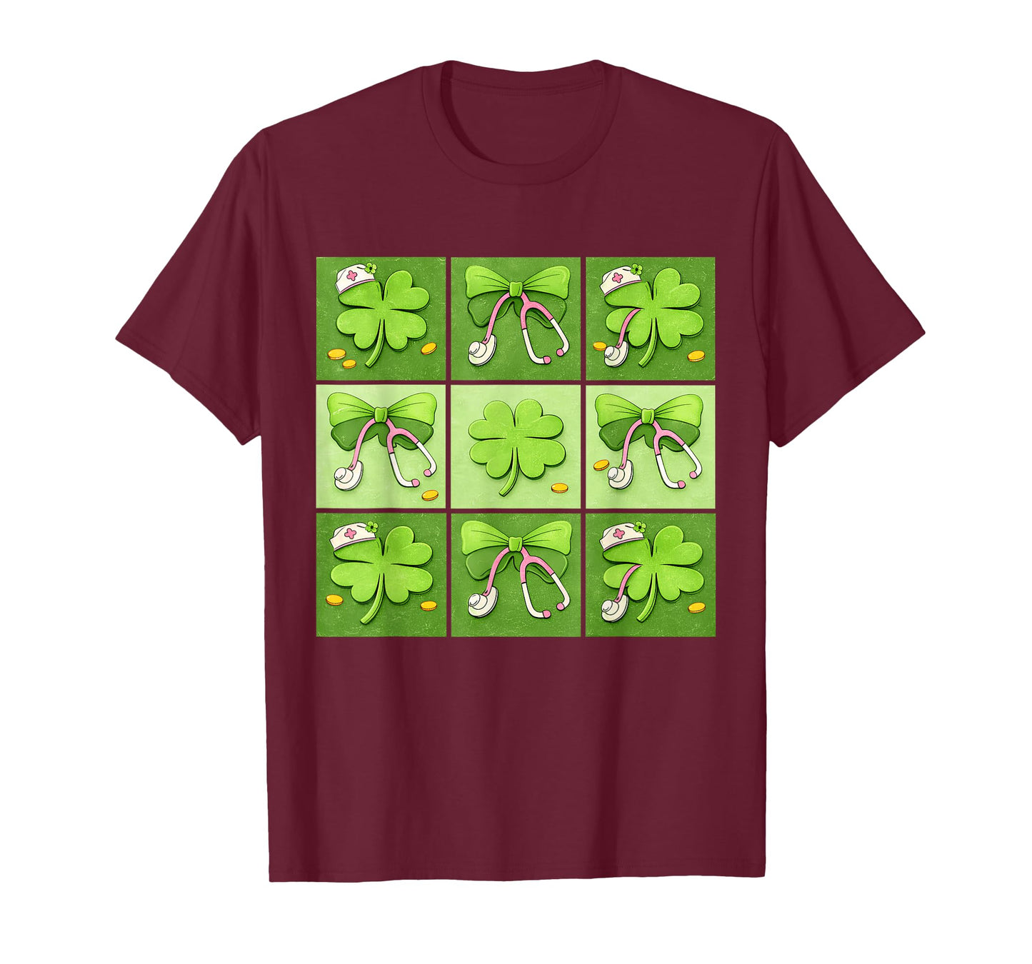 Cute Coquette Bow Shamrocks Nurses St. Patrick's Day Girls T-Shirt