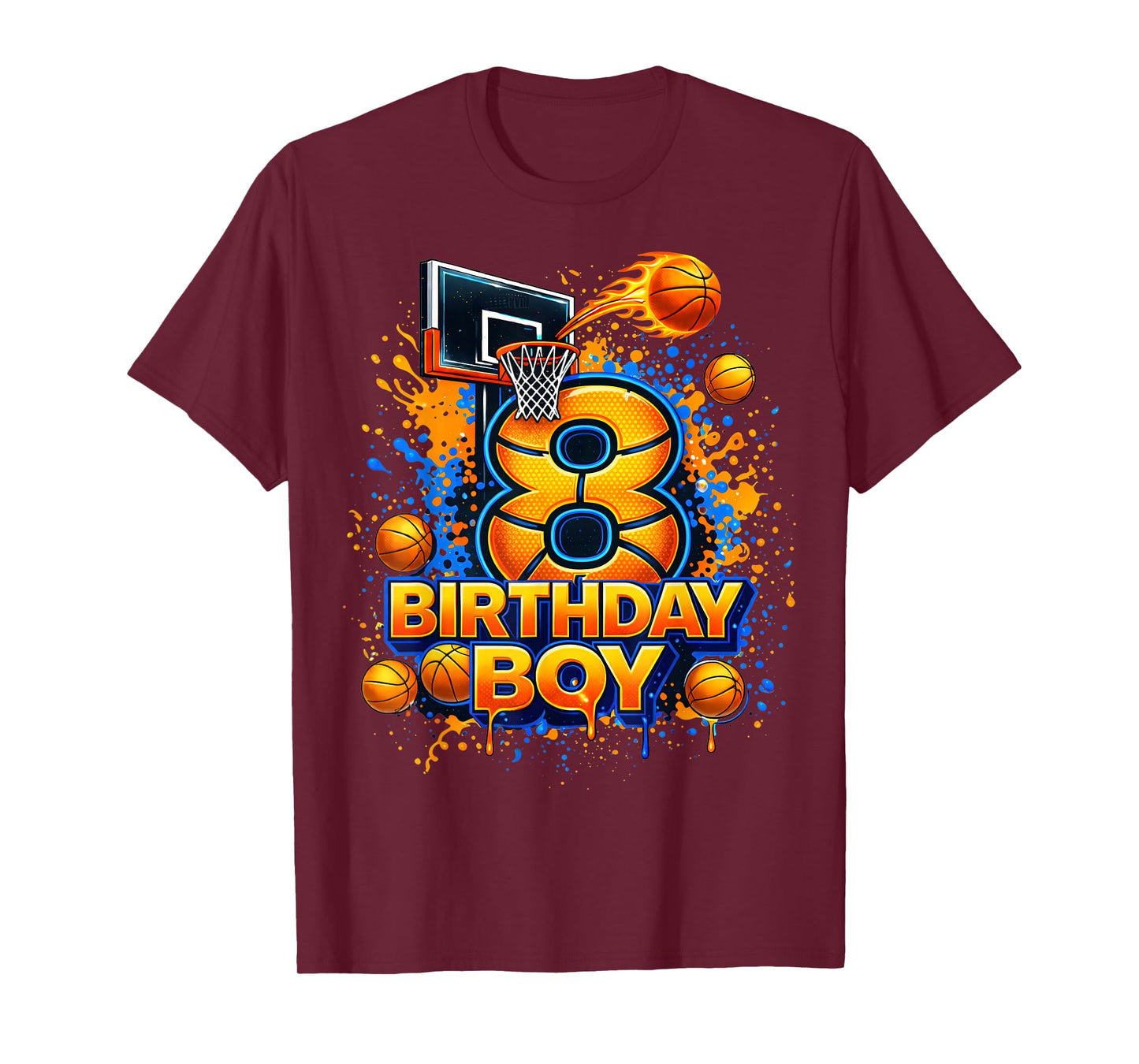 8th Birthday Boy Basketball Birthday 8 Year Old Boys Kids T-Shirt