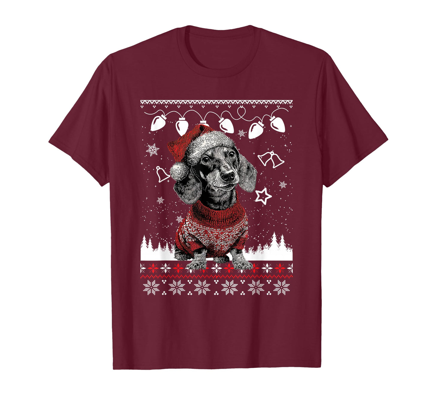 Cute Dachshund Christmas Wearing Sweater Funny Xmas Dog T-Shirt