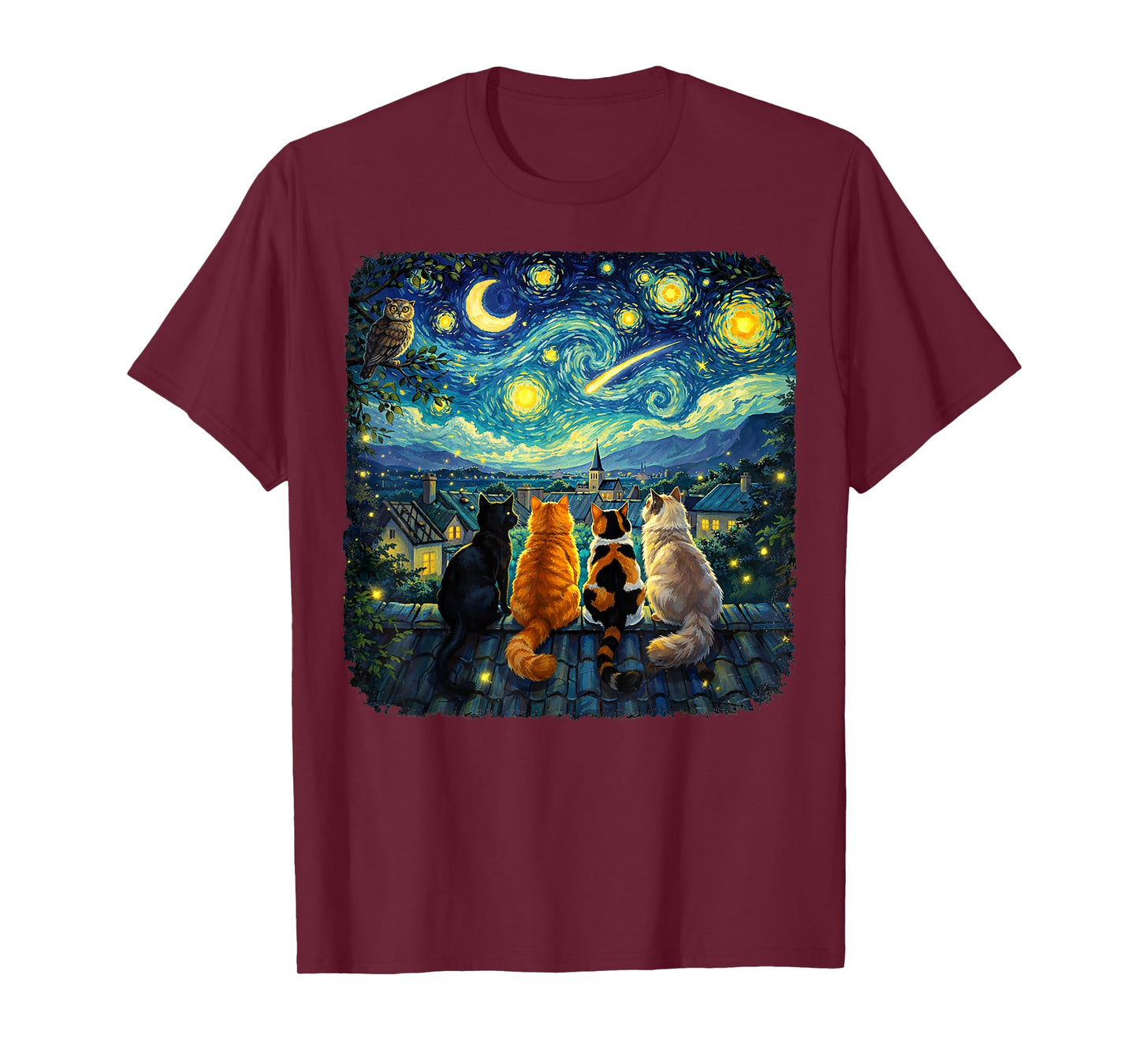 Cat Starry Night Van Gogh Cats Funny Gifts for Men Women Kid T-Shirt