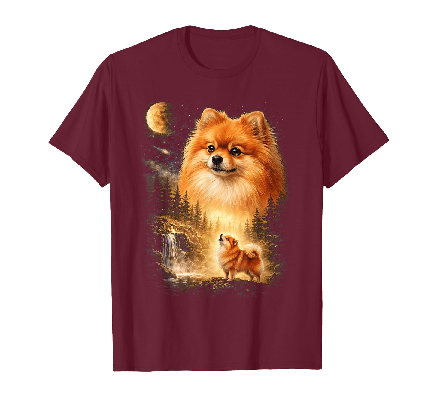 Pomeranian Howling to The Moon Vintage Mystical Dog Art T-Shirt