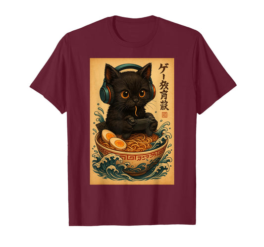 Kawaii Cat Eating Ramen Gamer Holiday Gaming Boy Kids Youth T-Shirt
