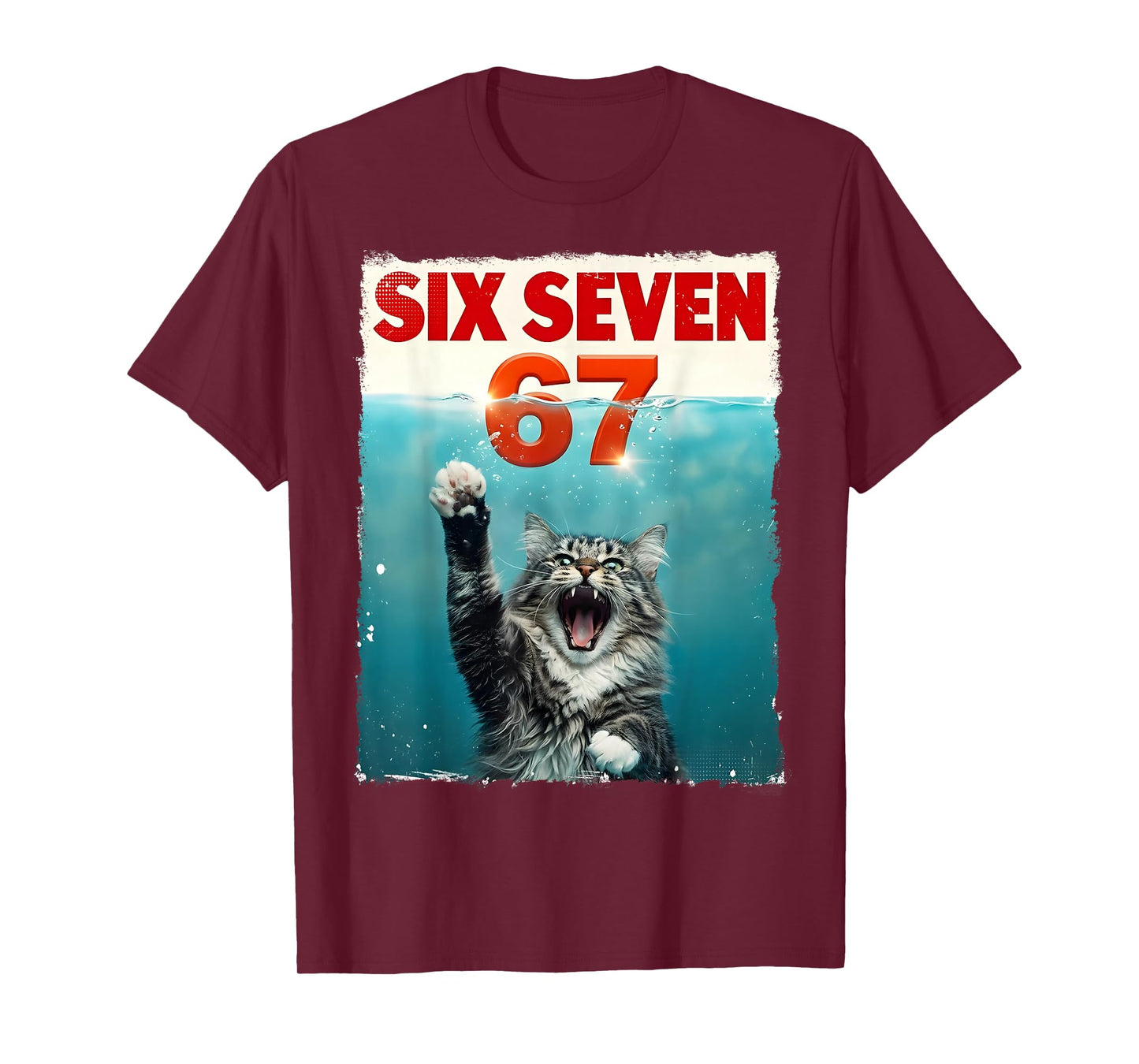 Funny Cat Six Seven 67 Meme Paws Humor Cat 67 Kitten Gift T-Shirt