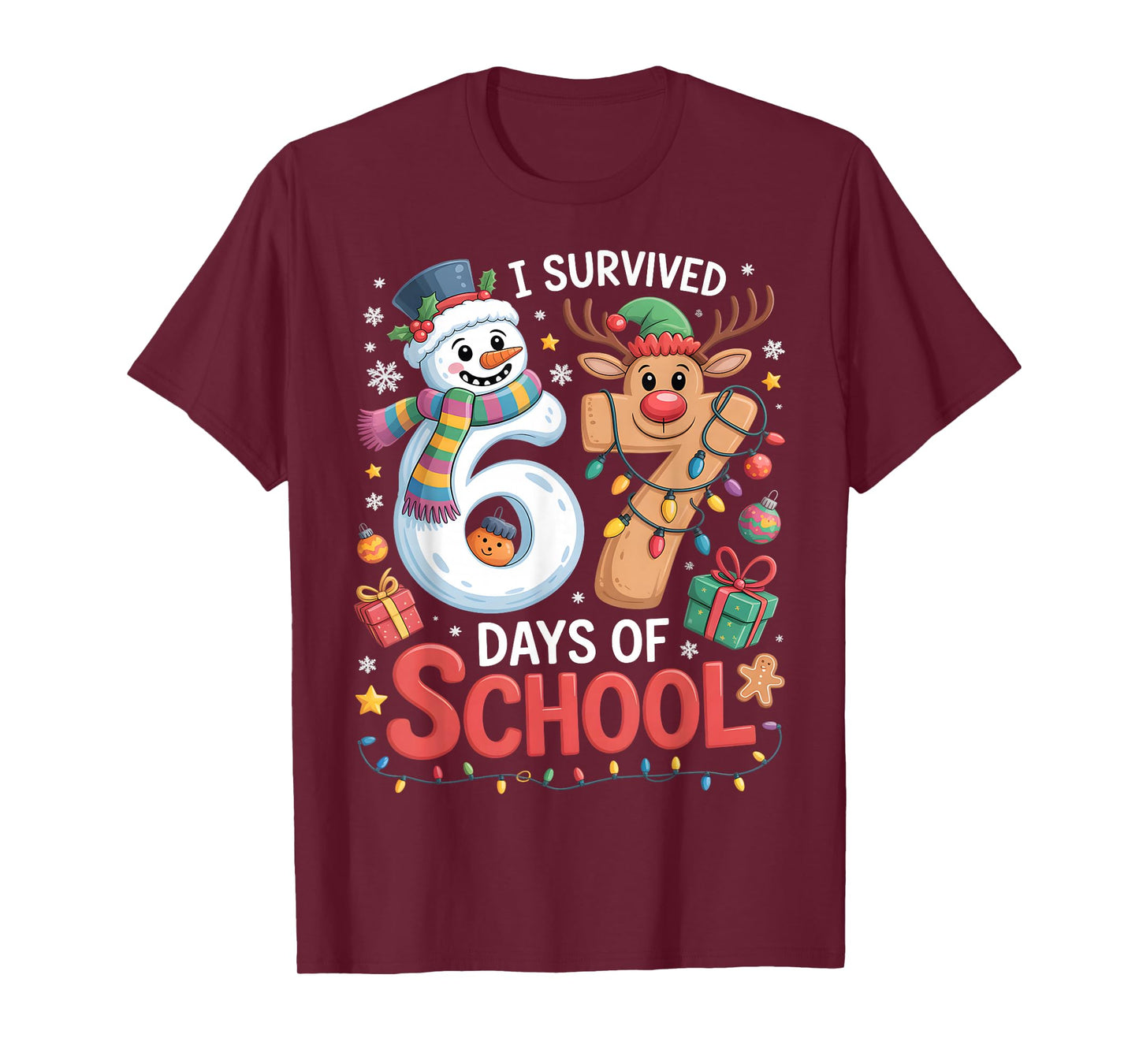 I Survived 67 Days of School Funny Meme Six Seven Christmas T-Shirt