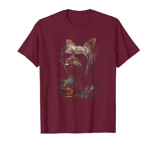 Yorkshire Terrier Smoking Cigarette Whisky Lover Funny Dog T-Shirt