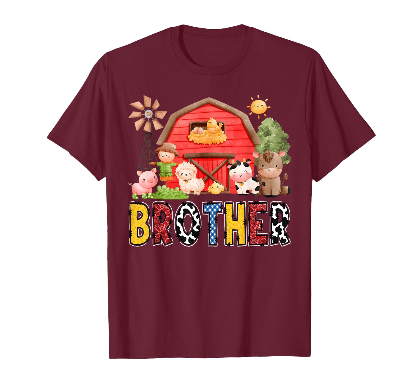 Brother Red Farm Cow Birthday Boy Matching Family Party T-Shirt