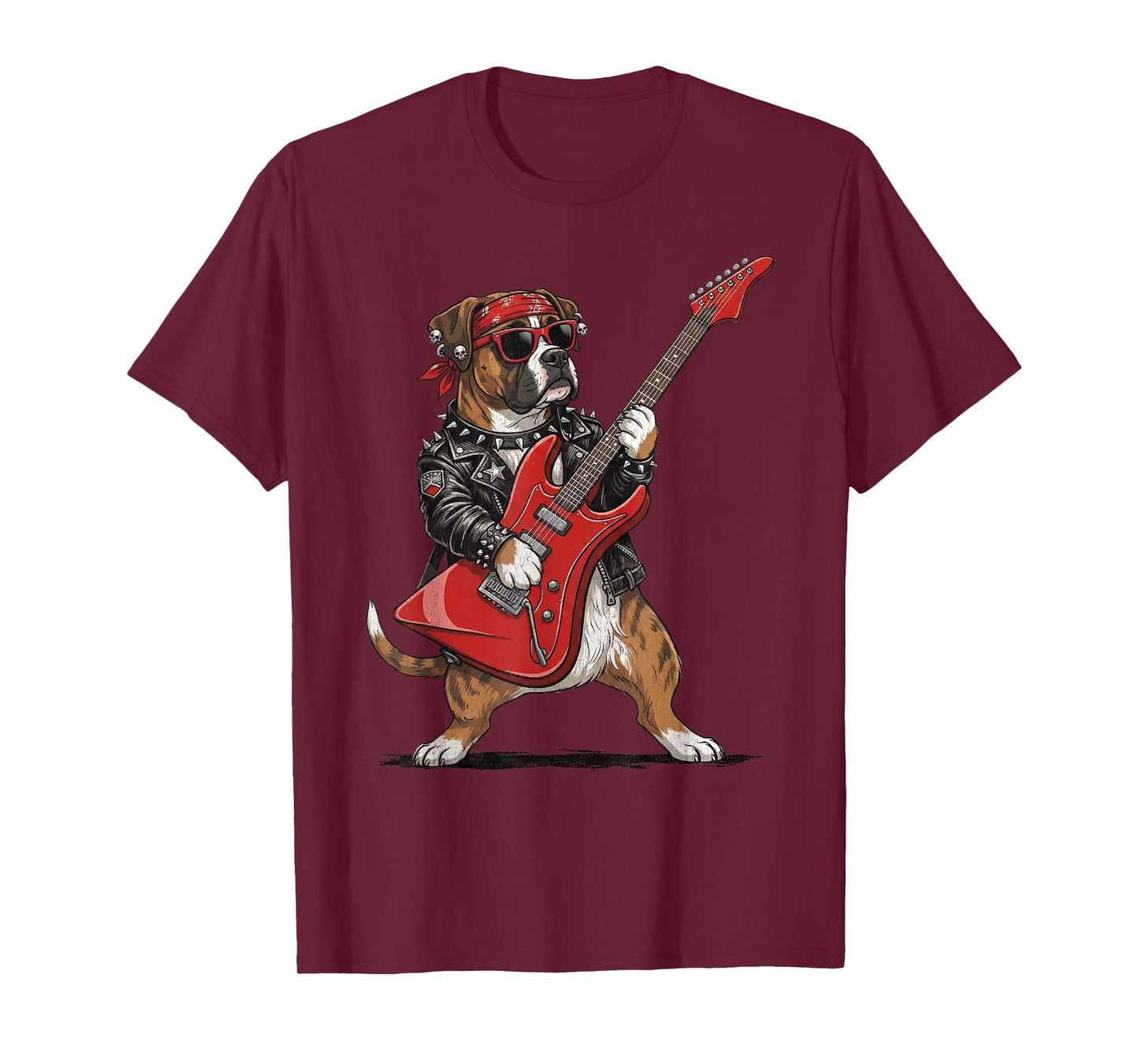 Boxer Dog Rock and Roll Playing Electric Guitar Rockstar T-Shirt