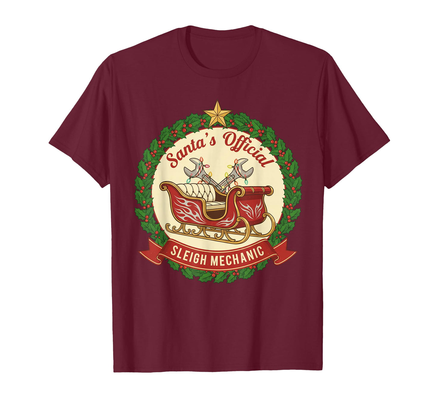 Santa's Sleigh Mechanic Funny Christmas Mechanic Graphic T-Shirt