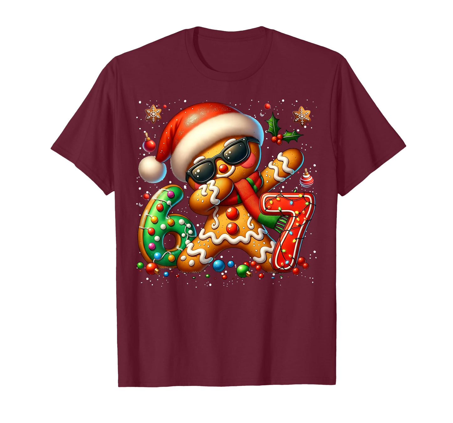 Funny Gingerbread Dabbing Six Seven 67 Meme Christmas Boys T-Shirt