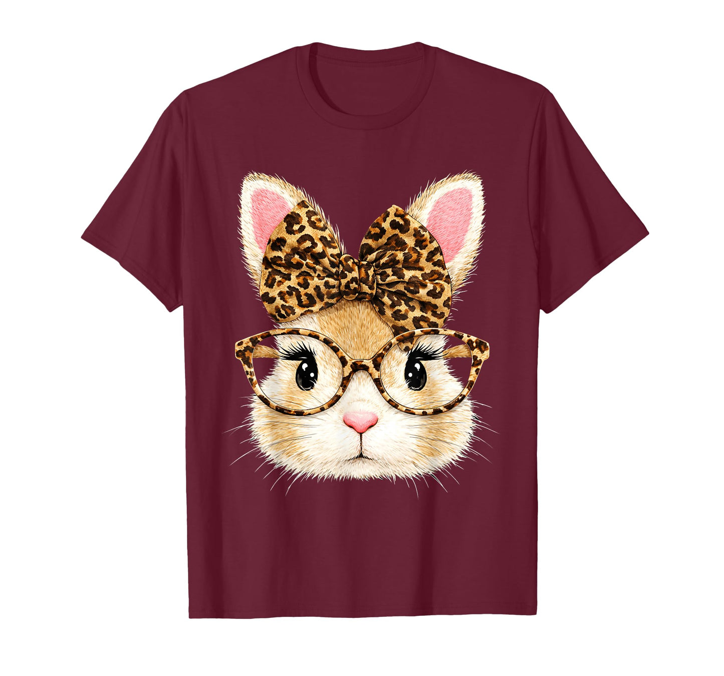Cute Bunny Face Leopard Coquette Bow Easter Day Girls Women T-Shirt