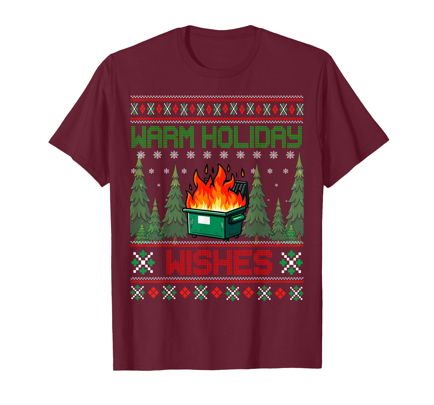 Warm Holiday Wishes Christmas Lights Sweater Dumpster Fire T-Shirt
