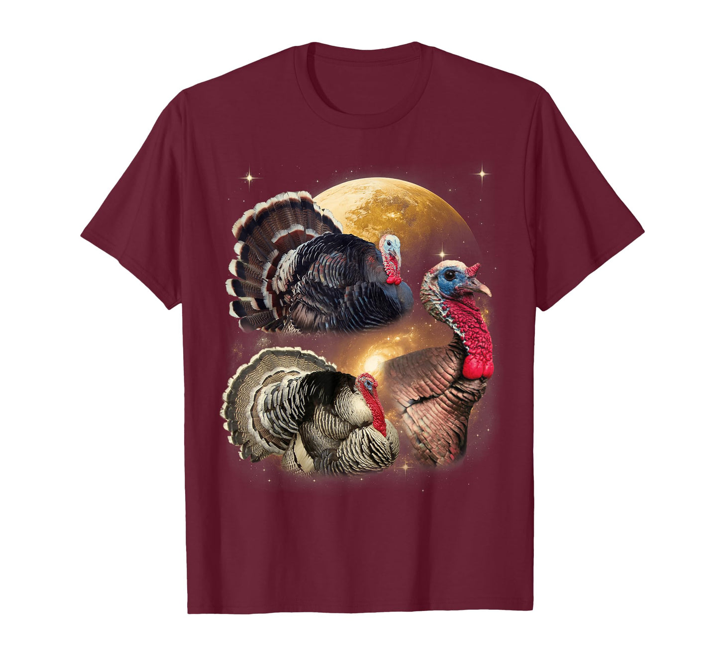 Three Turkey Moon Funny Weird Cursed Thanksgiving Men Women T-Shirt
