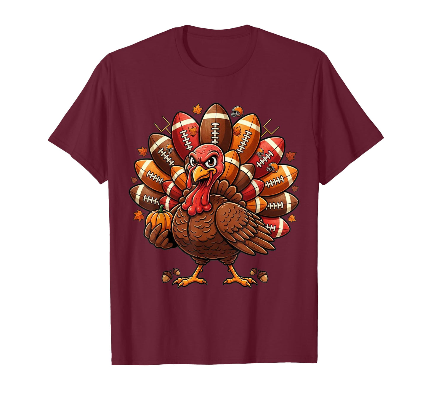Boys Thanksgiving Football Turkey Men Fall Sports Family T-Shirt