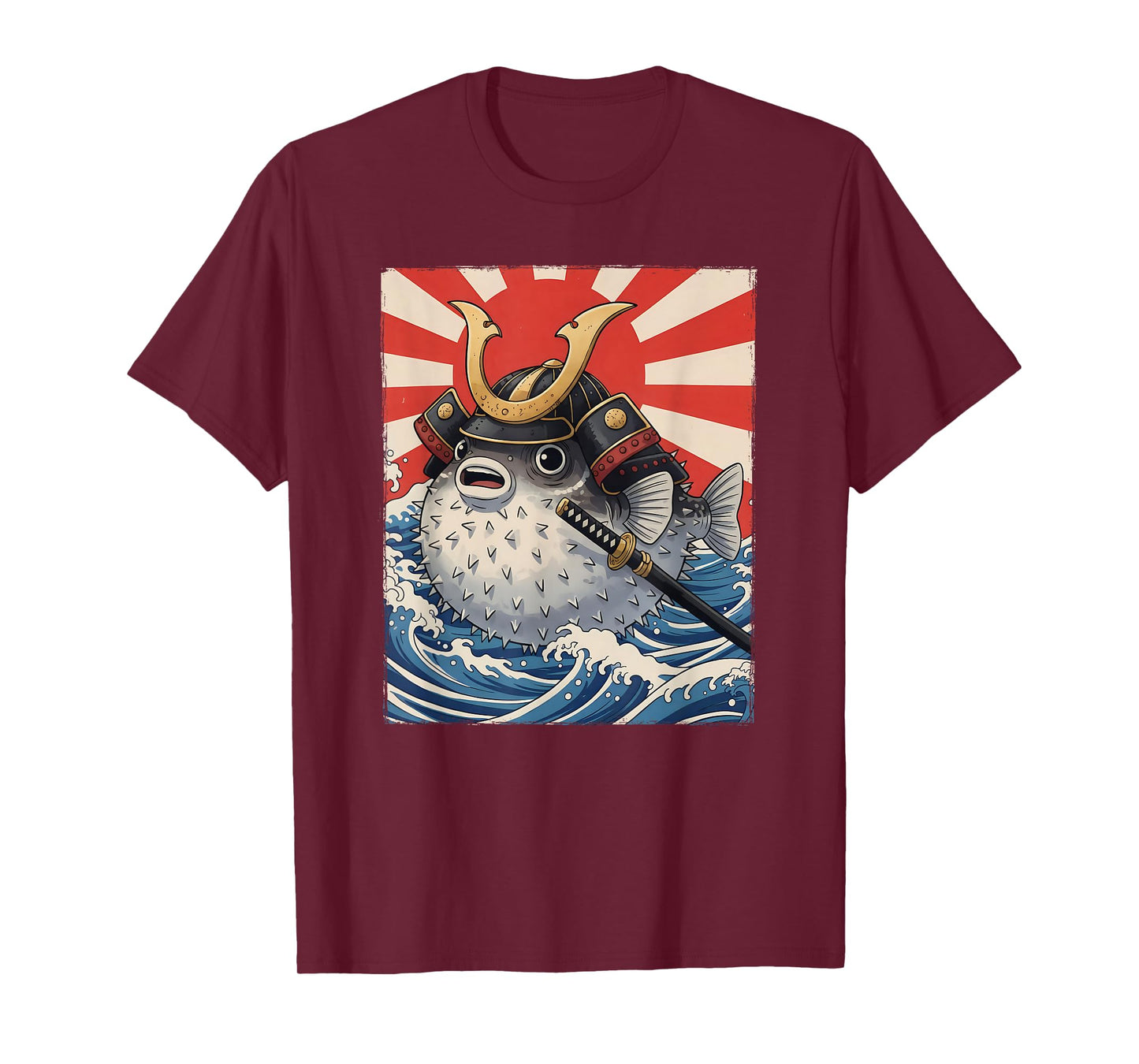 Pufferfish Samurai Japanese Anime Kawaii Wave Off Kanagawa T-Shirt