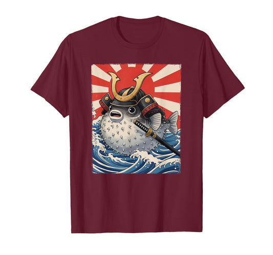 Pufferfish Samurai Japanese Anime Kawaii Wave Off Kanagawa T-Shirt