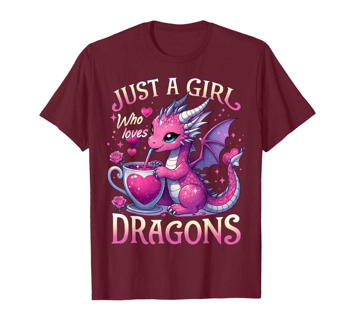 Just A Girl Who Loves Dragons Cute Pink Dragon Heart T-Shirt
