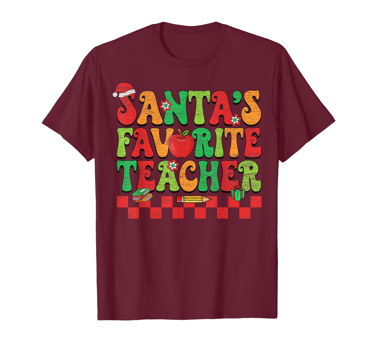Santas Favorite Teacher Retro Groovy Christmas Xmas Women T-Shirt