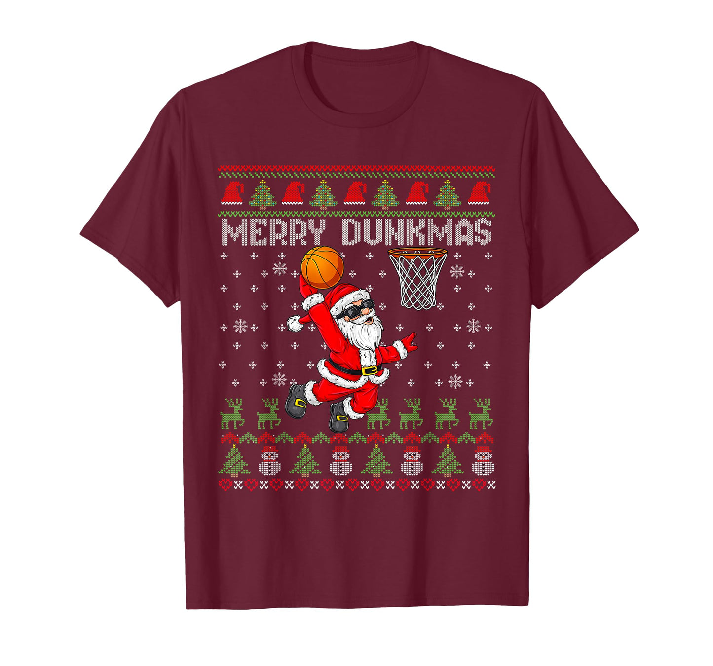 Merry Dunkmas Santa Claus Basketball Ugly Christmas Sport T-Shirt