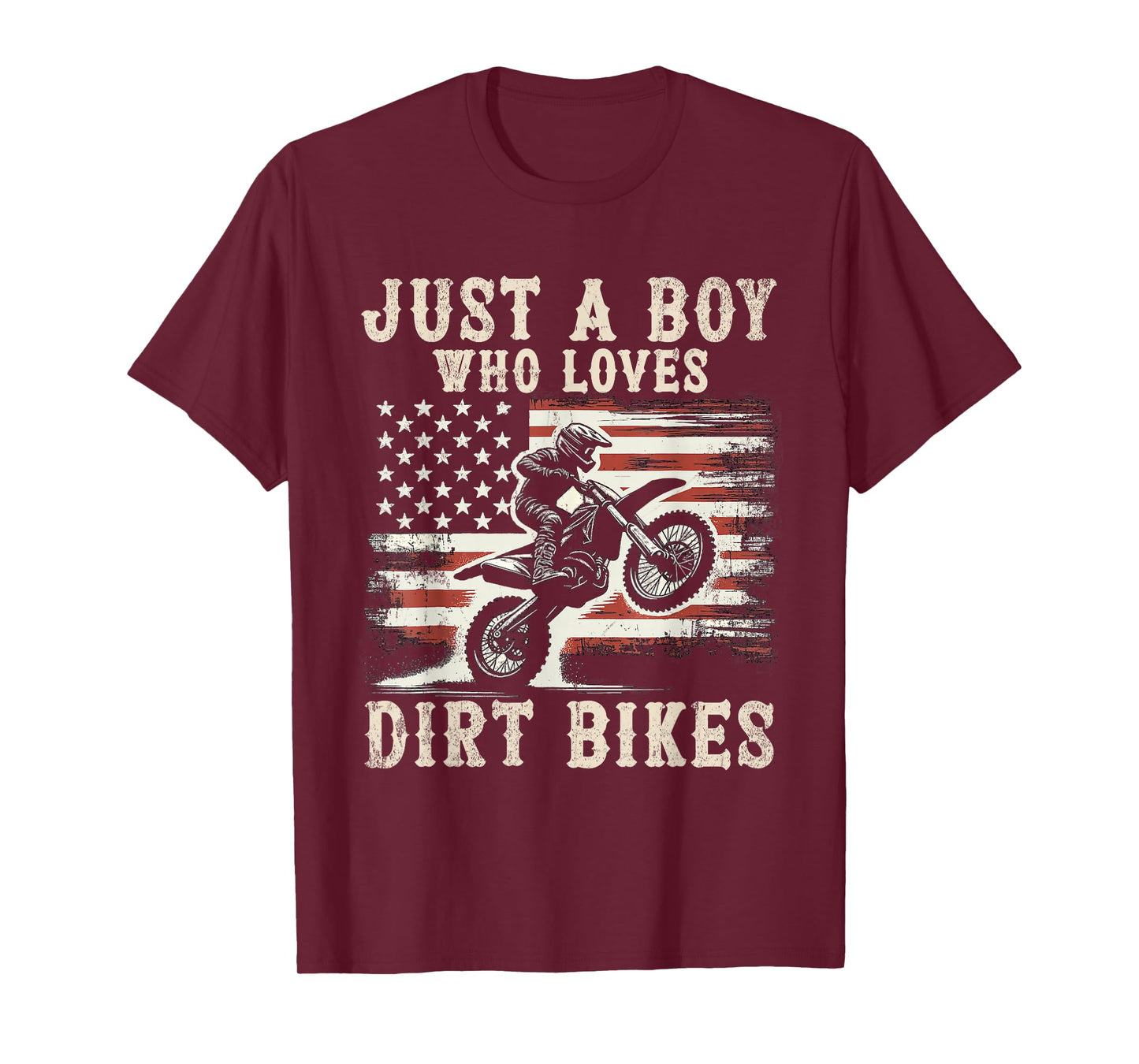 Just A Boy Who Loves Dirt Bikes American Flag Motocross Gift T-Shirt