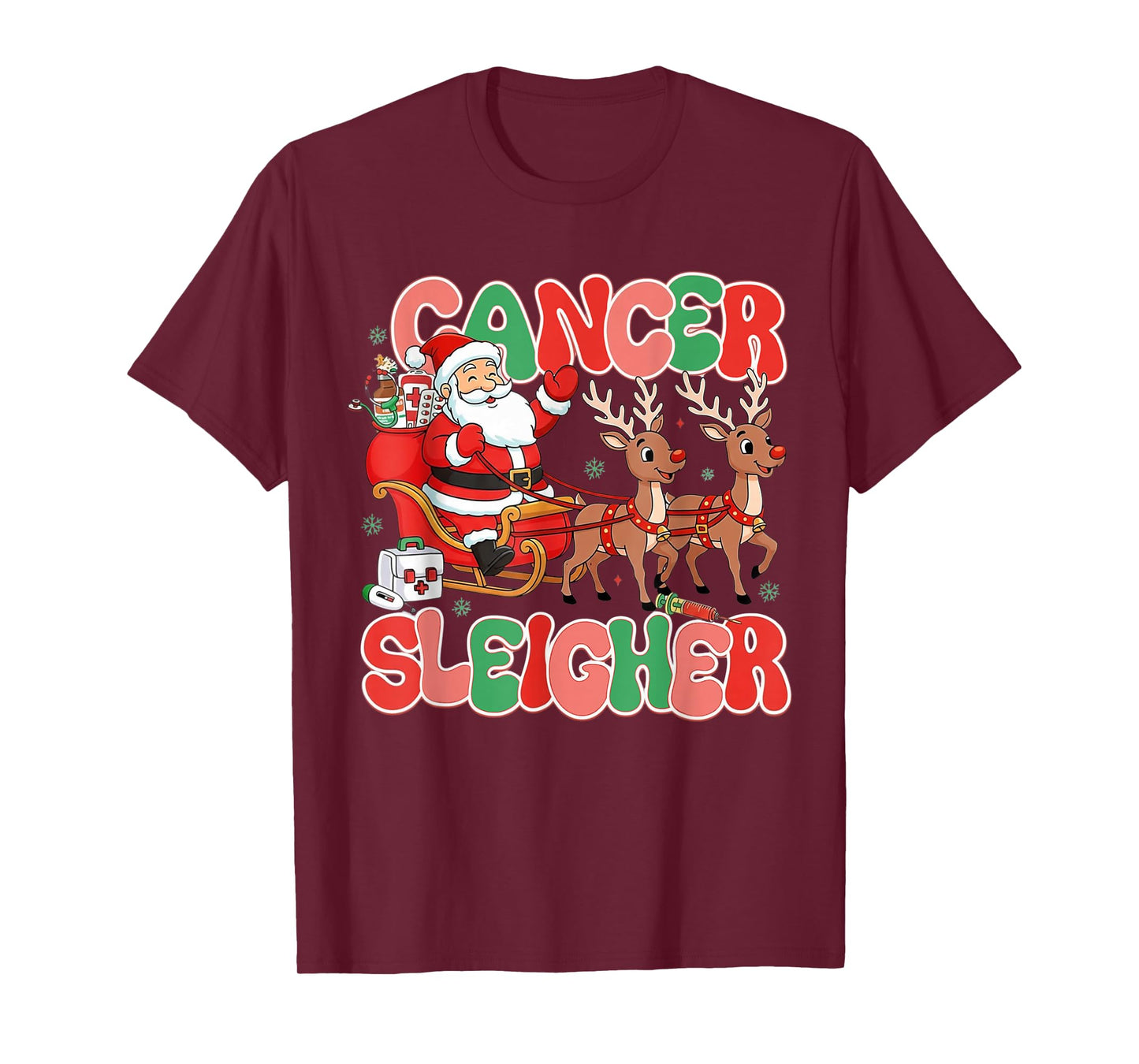 Cancer Sleigher Breast Cancer Awareness Christmas Pink T-Shirt