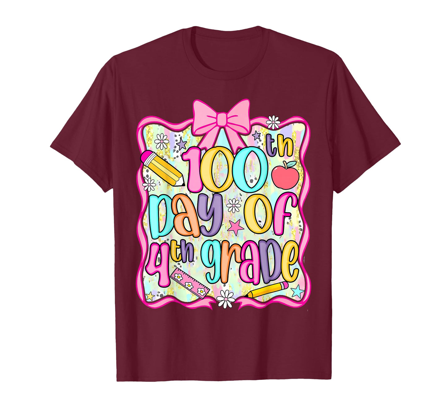 100th Day of 4th Grade Preppy 100 Days of School Bow Girls T-Shirt