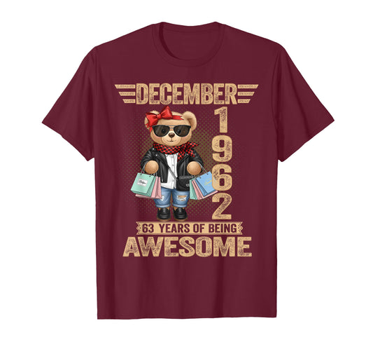 63 Year Old December 1962 Teddy Bear 63rd Birthday Women T-Shirt